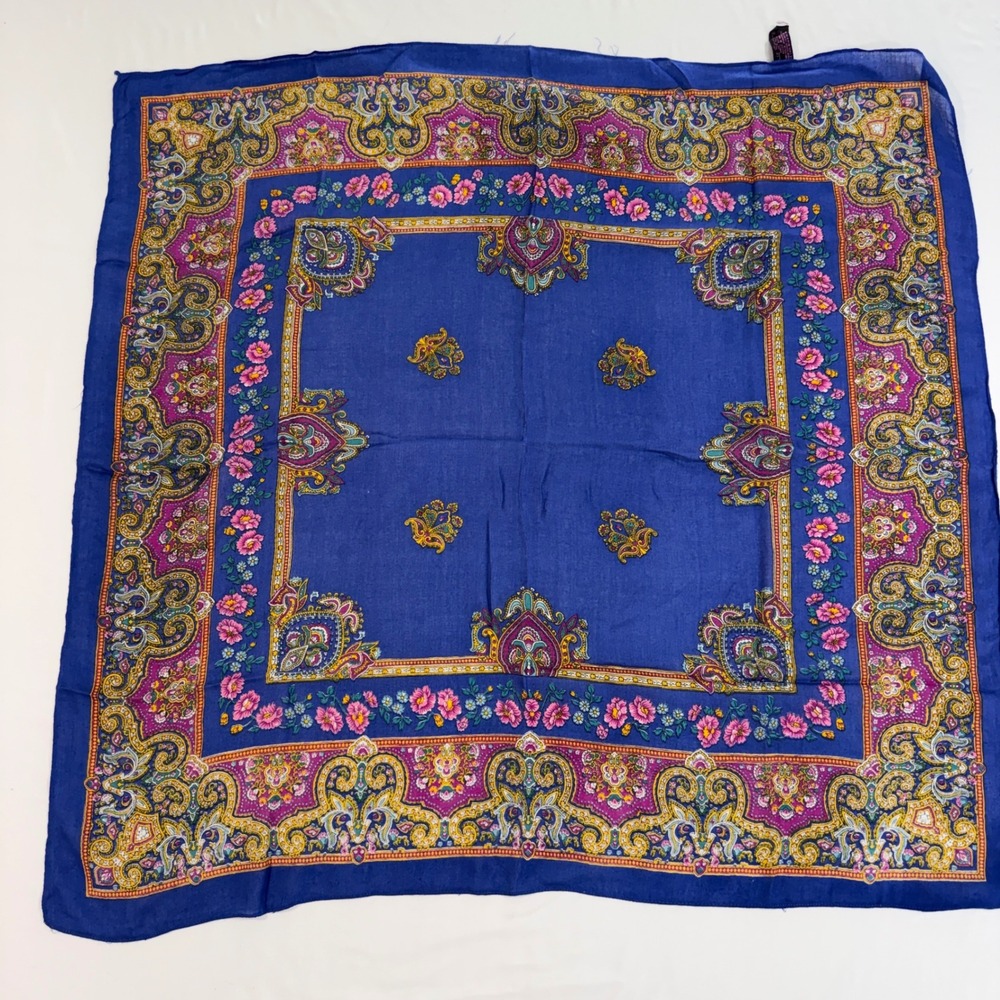 Liz Sinclair Paisley Floral Scarf Womens 34x34" Blue 100% Rayon Square Boho Chic